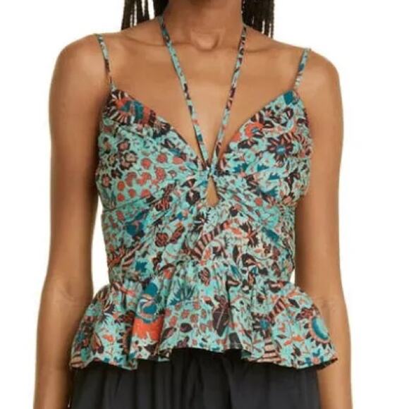 Ulla Johnson Essie Cutout Pintucked Floral Poplin Camisole Green Women’s Sz 14 - Picture 1 of 8